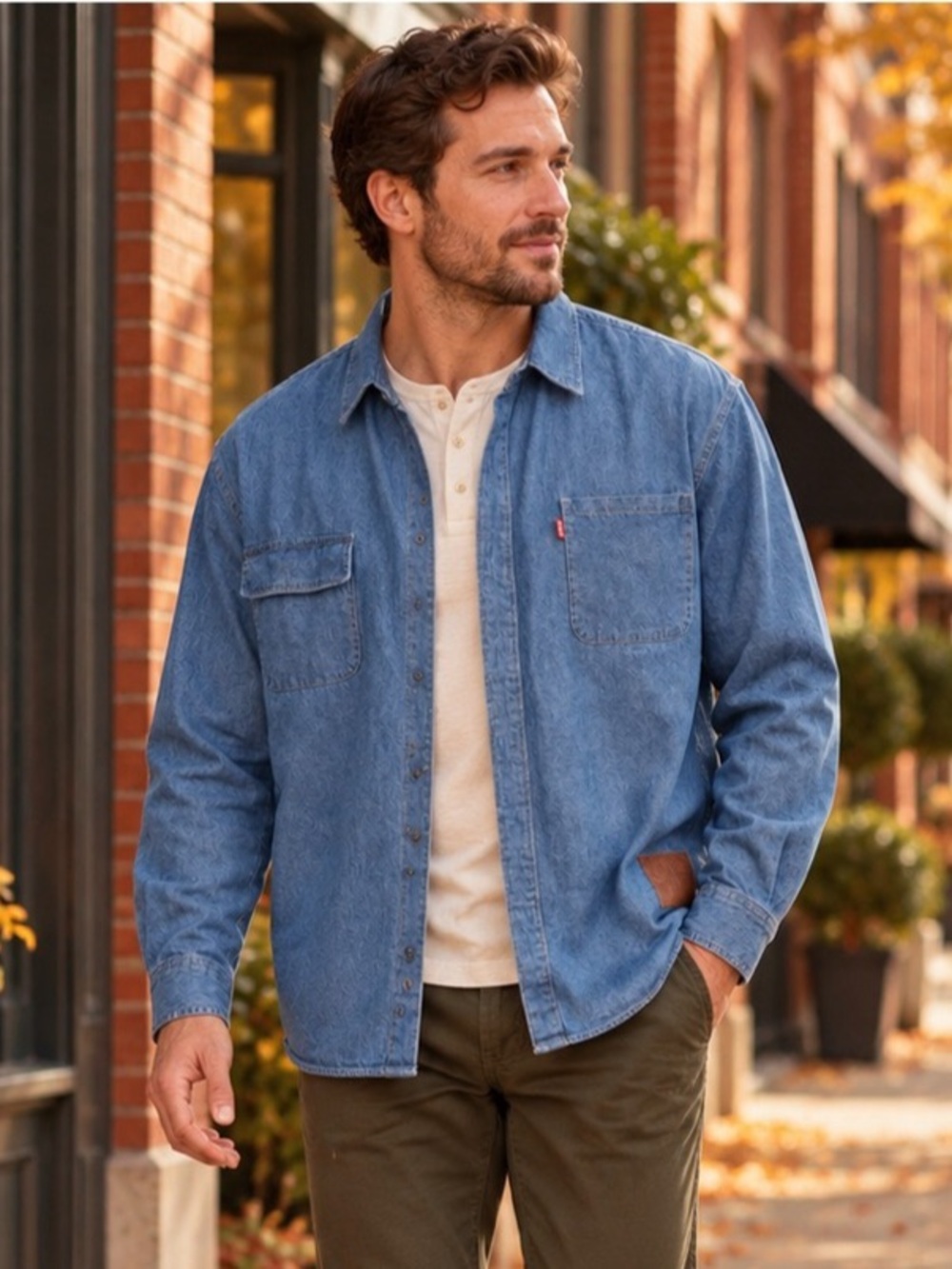 Levi’s Engineered Medium Wash Denim Button-Up Shirt Size M Men Minimalist Casual